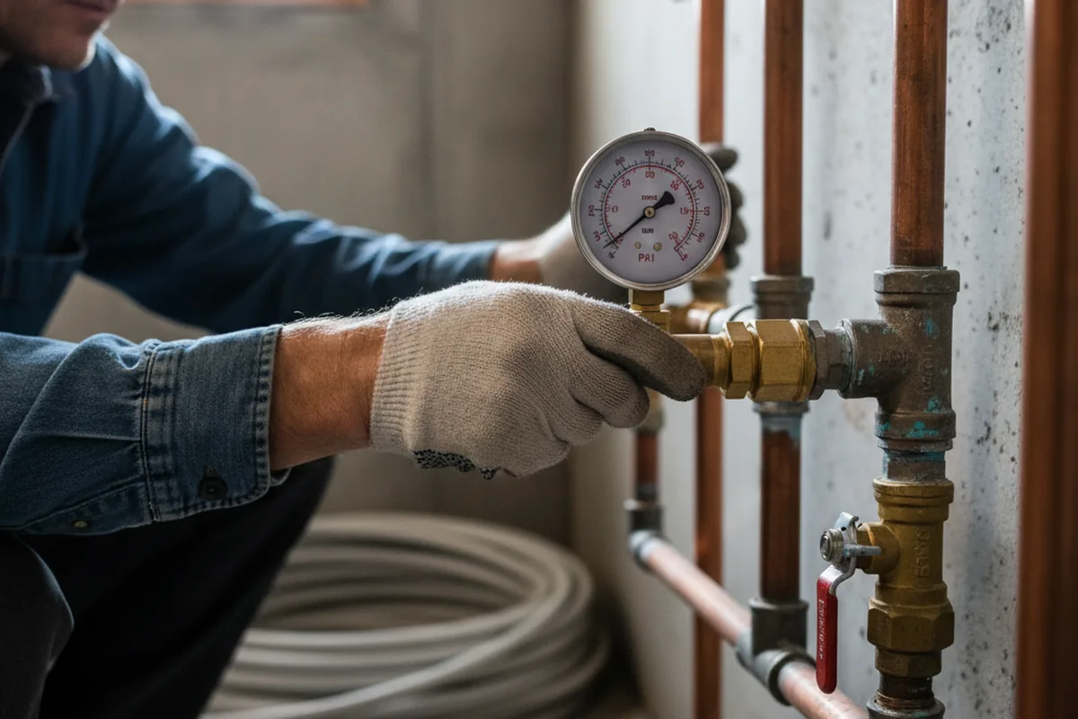 Pressure testing a repaired line during Water Line Repair in Three Bridges