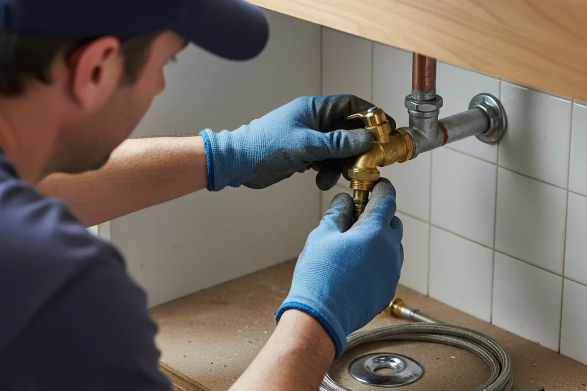 Shutoff valve and fitting work during Burst Pipe Repair in Three Bridges